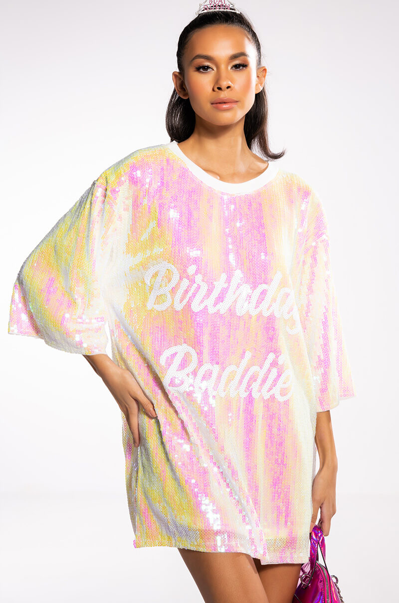 BIRTHDAY BADDIE SEQUIN T SHIRT DRESS view 0