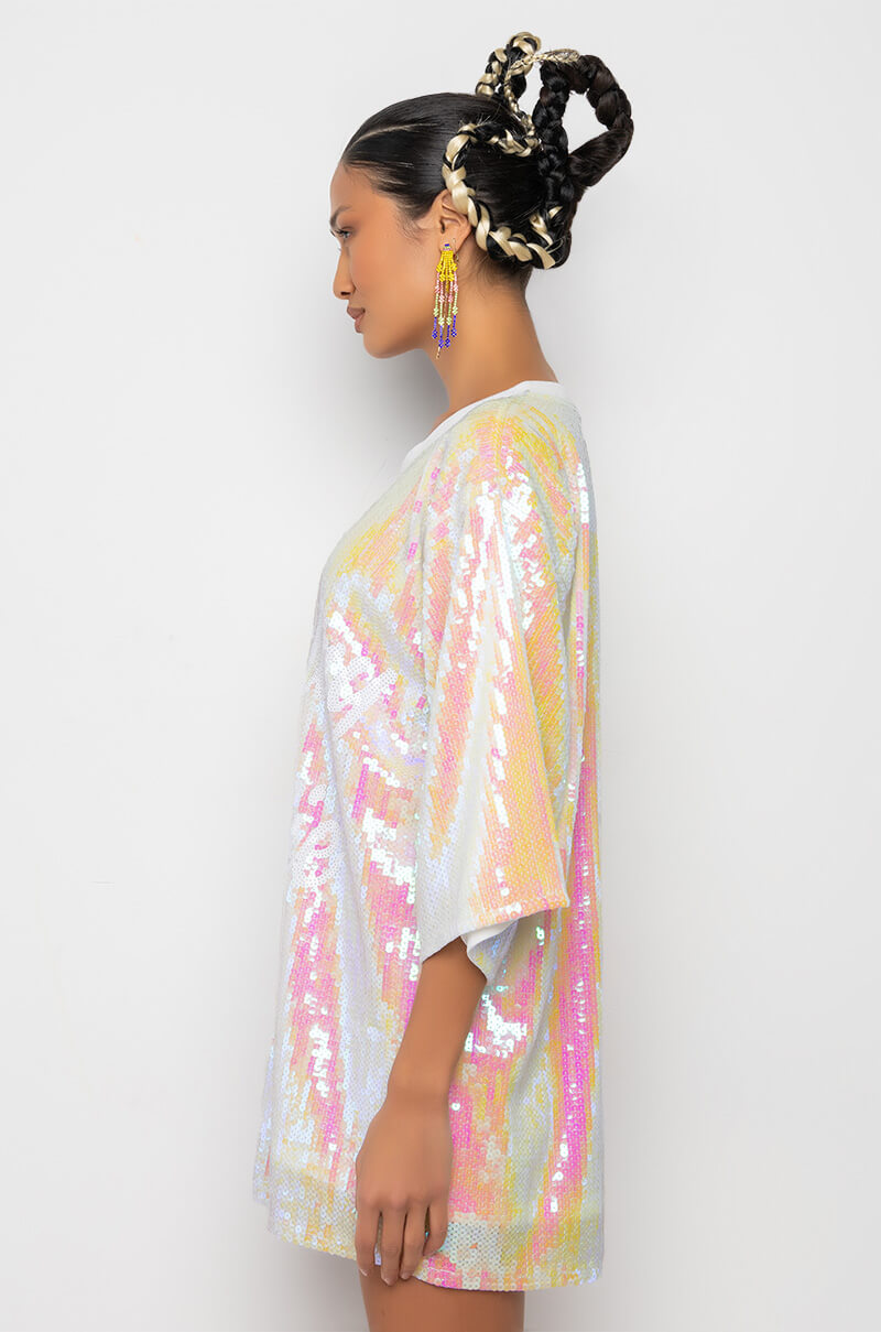 Detail View Birthday Baddie Sequin T Shirt Dress