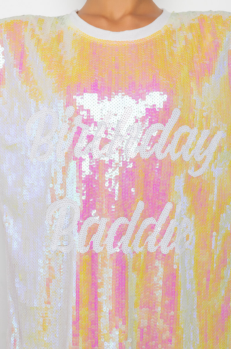 Extra View Birthday Baddie Sequin T Shirt Dress