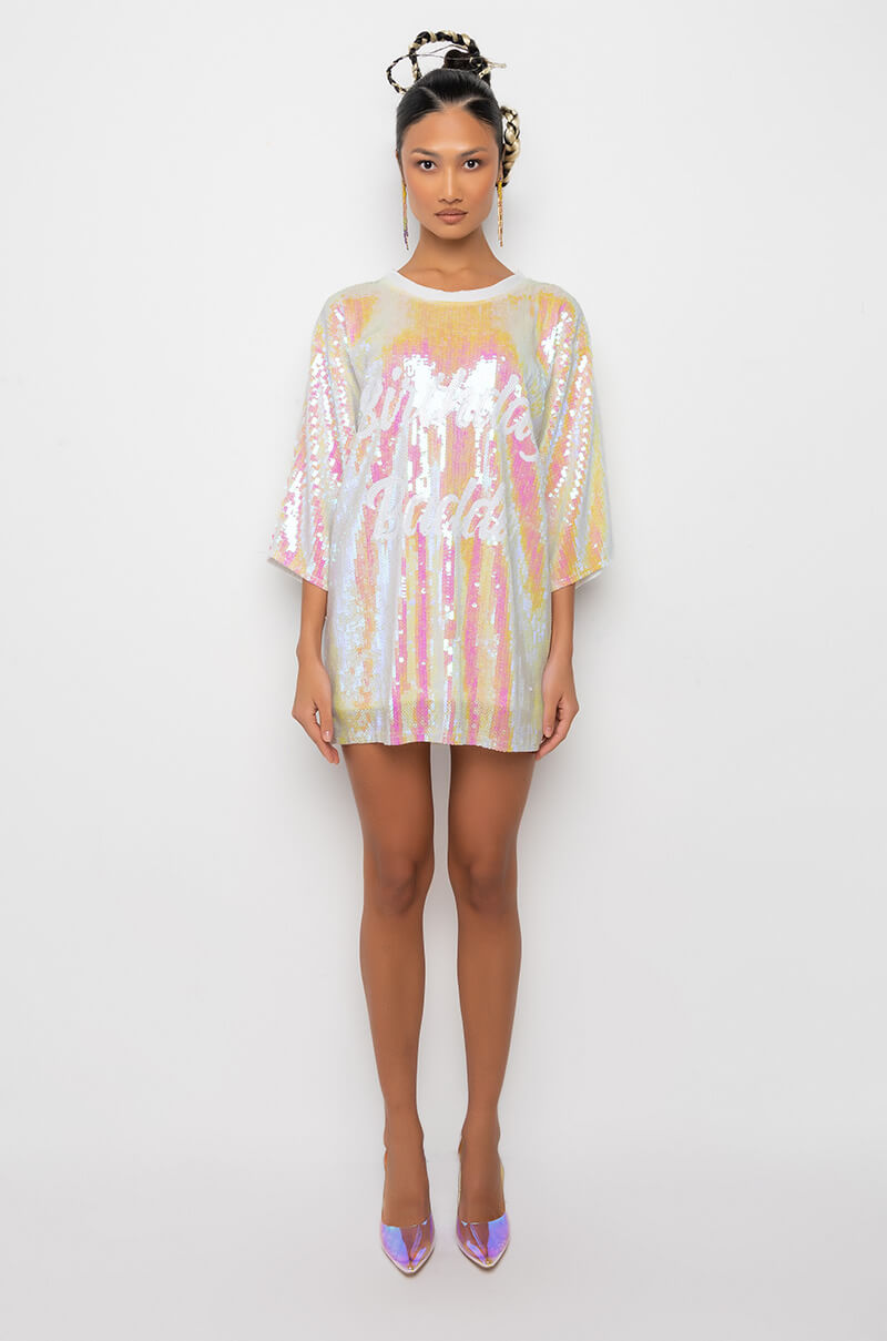 Extra View Birthday Baddie Sequin T Shirt Dress