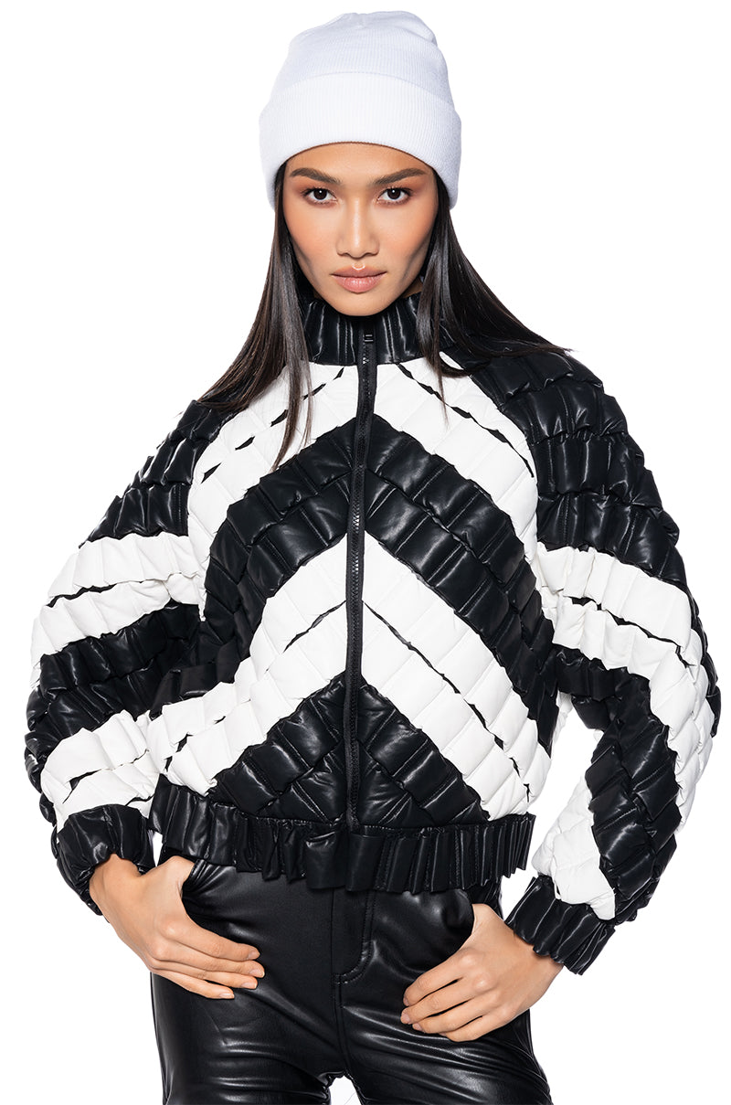 Side View Birthday Collection Pu Weave Puffer Bomber
