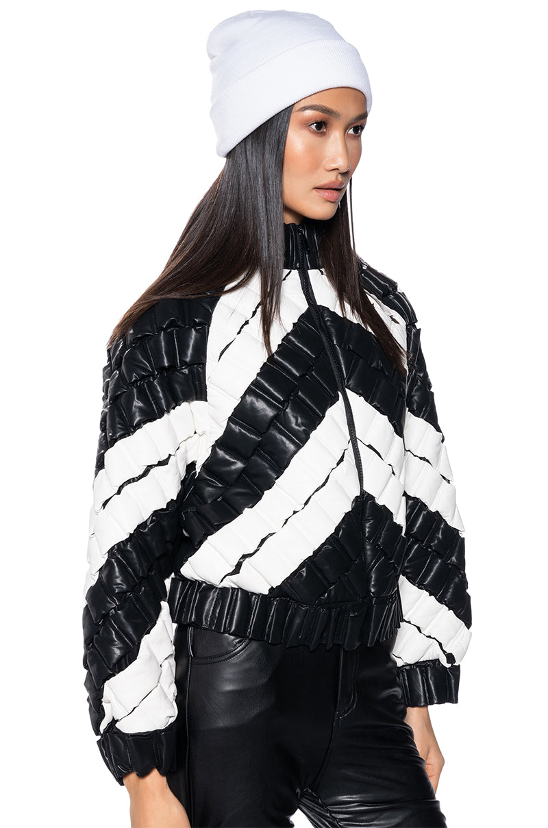 Back View Birthday Collection Pu Weave Puffer Bomber