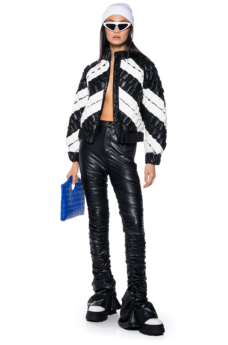 Detail View Birthday Collection Pu Weave Puffer Bomber