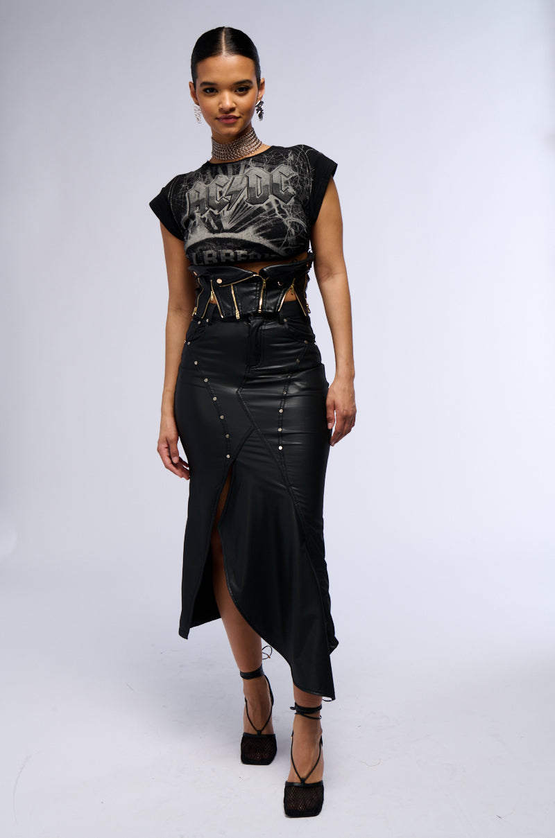 Full View Bite Me Asymmetrical Faux Leather Midi Skirt