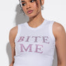 Front View Bite Me Rhinestone Ribbed Tank