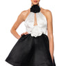 Front View Black Tie Lady Sleeveless Halter Mini Dress