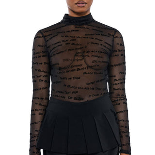 Front View Black Village Foundation Logo Mesh Bodysuit