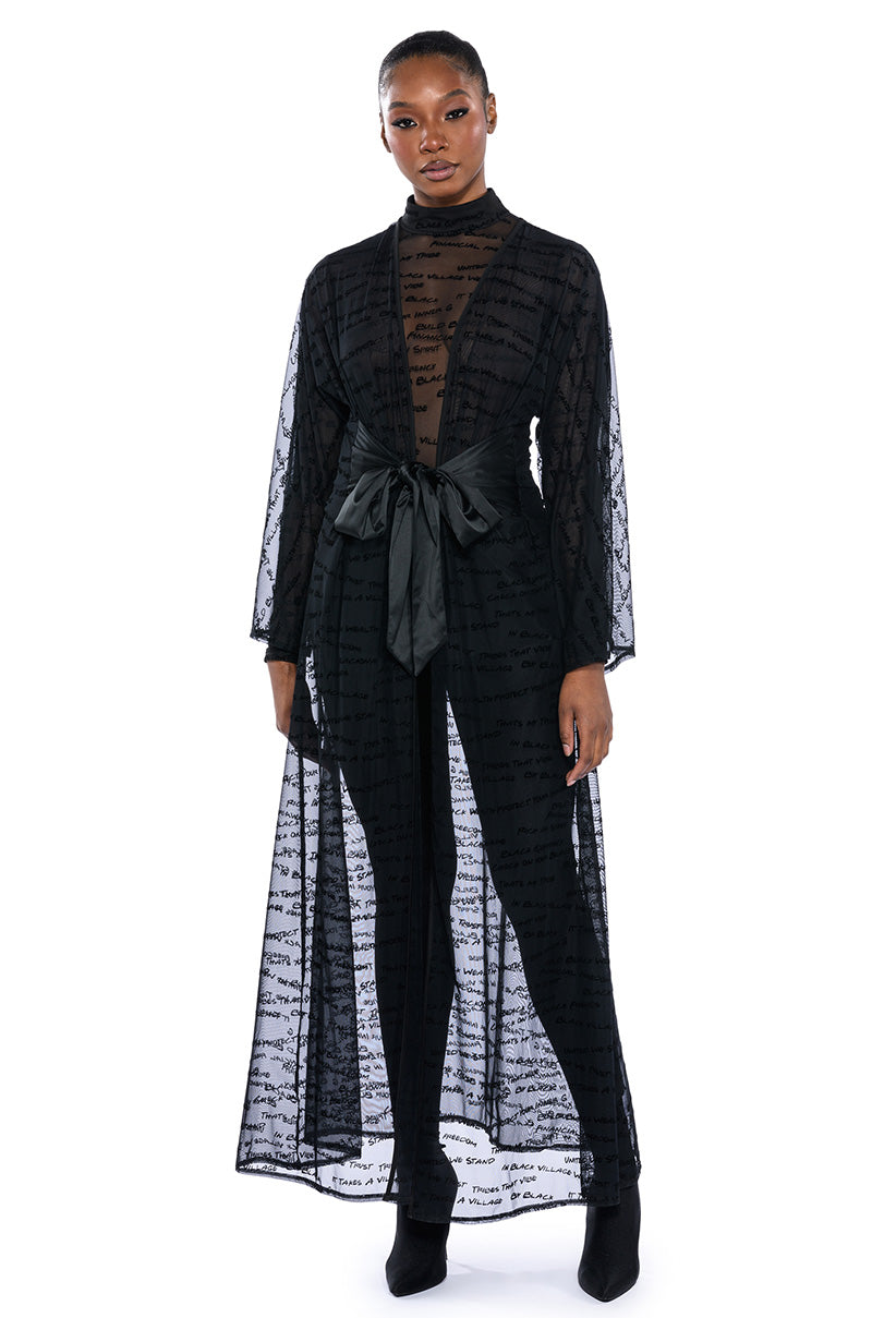 Front View Black Village Foundation Logo Mesh Duster