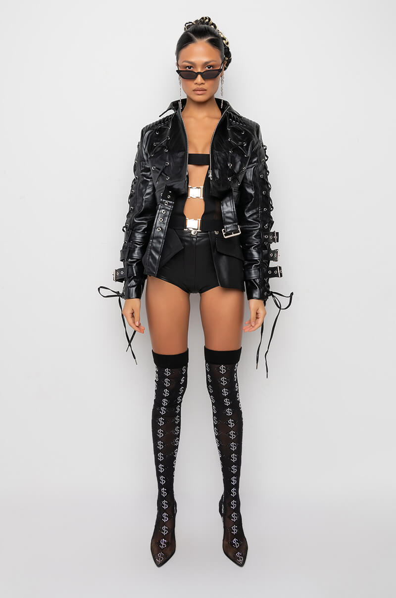 Extra View Black Widow Ultra Crop Lace Up Moto Jacket