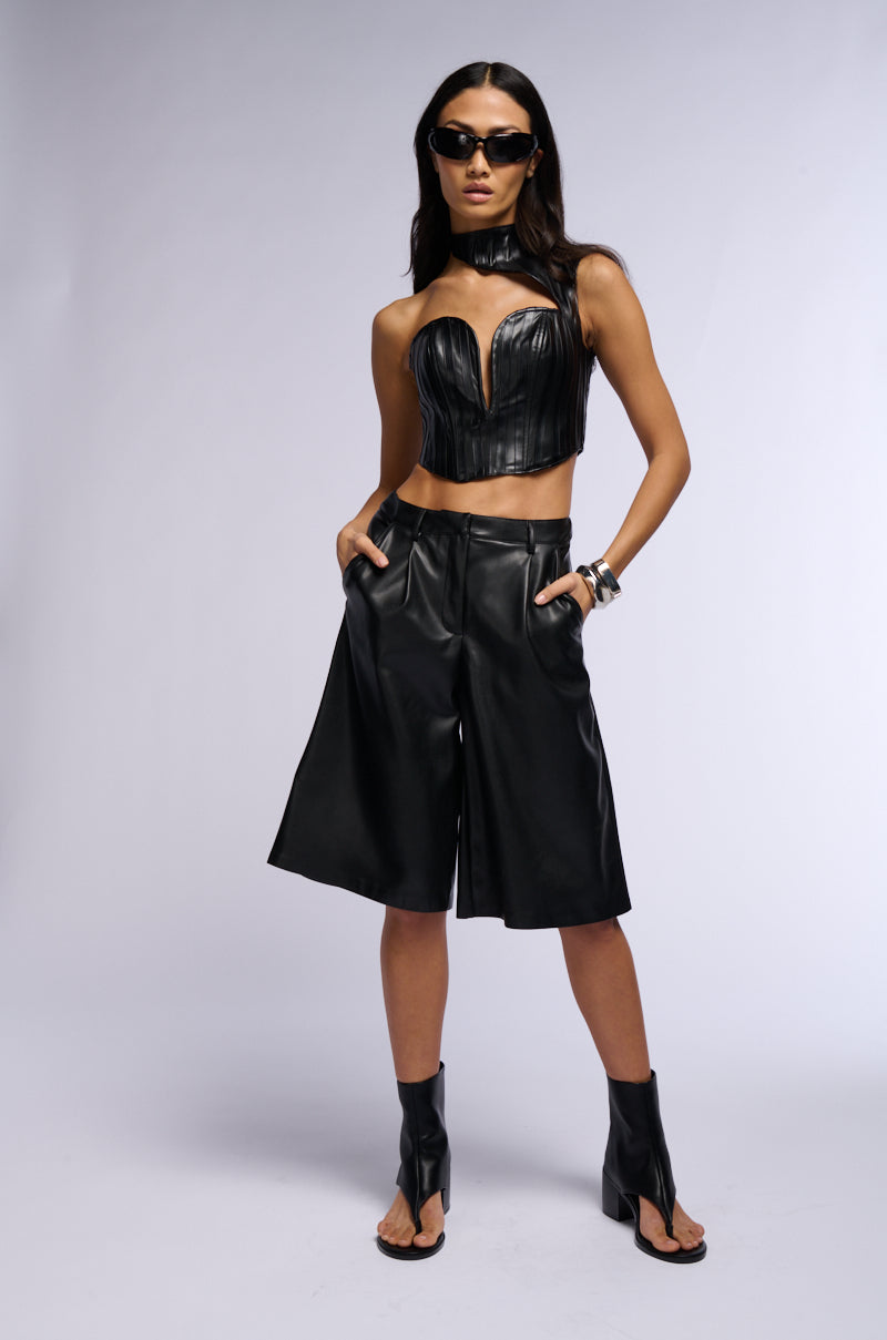 Extra View Blair Faux Leather Mock Neck Corset Top