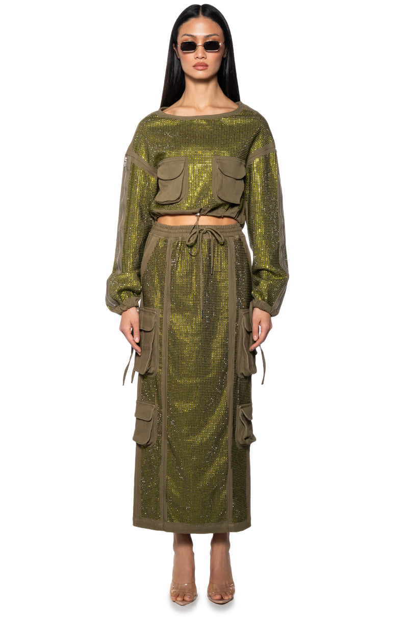 Extra View Blair Rhinestone Midi Cargo Skirt 5