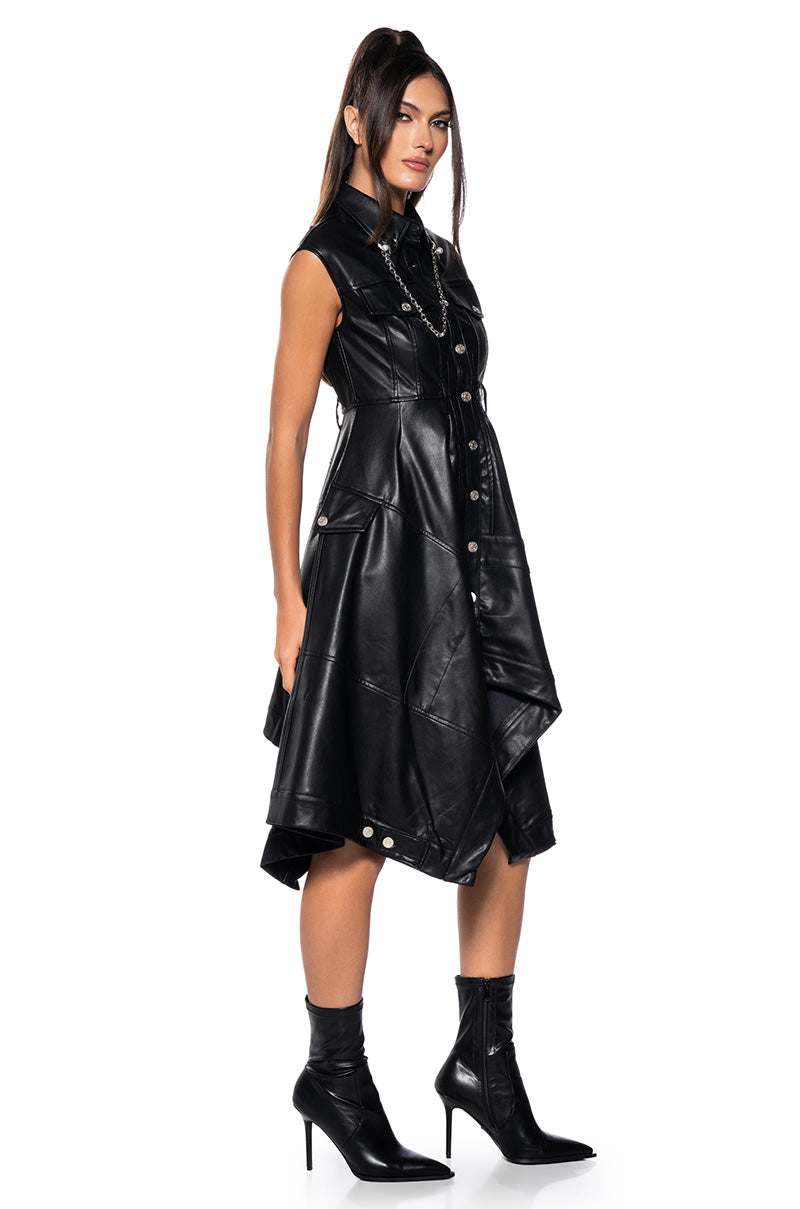 BLAIRE FLARED FAUX LEATHER MINI DRESS view 0