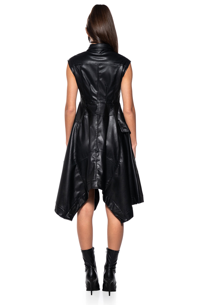 Detail View Blaire Flared Faux Leather Mini Dress
