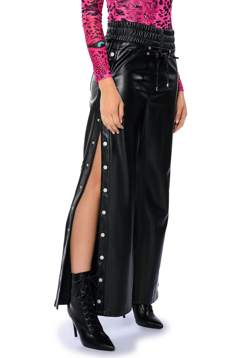 Side View Blessed Mess Side Snap Faux Leather Pants