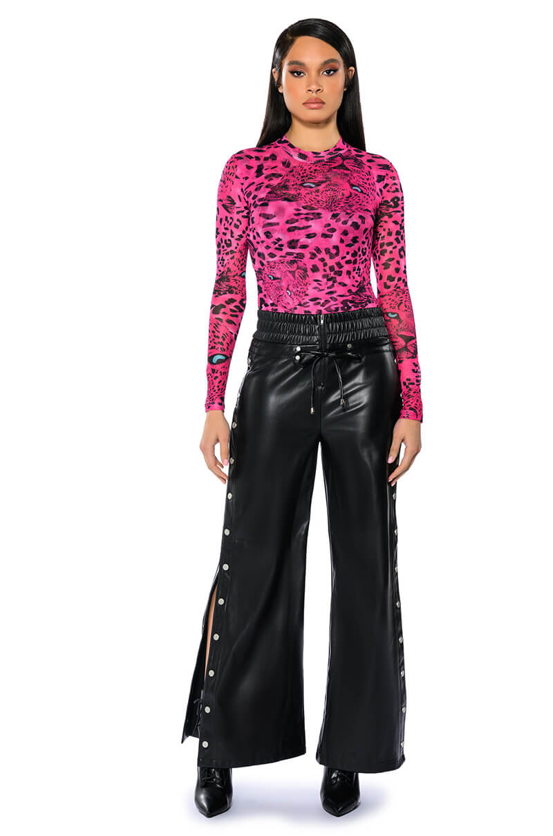 Back View Blessed Mess Side Snap Faux Leather Pants