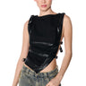 Front View Blinding Lights Belted Faux Leather Sleeveless Top