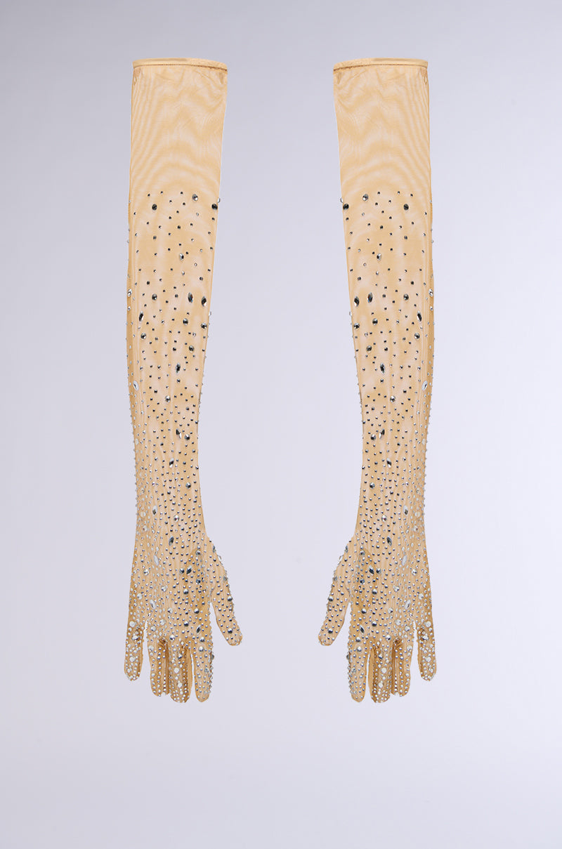 Back View Bling Babe Rhinestone Gloves 0