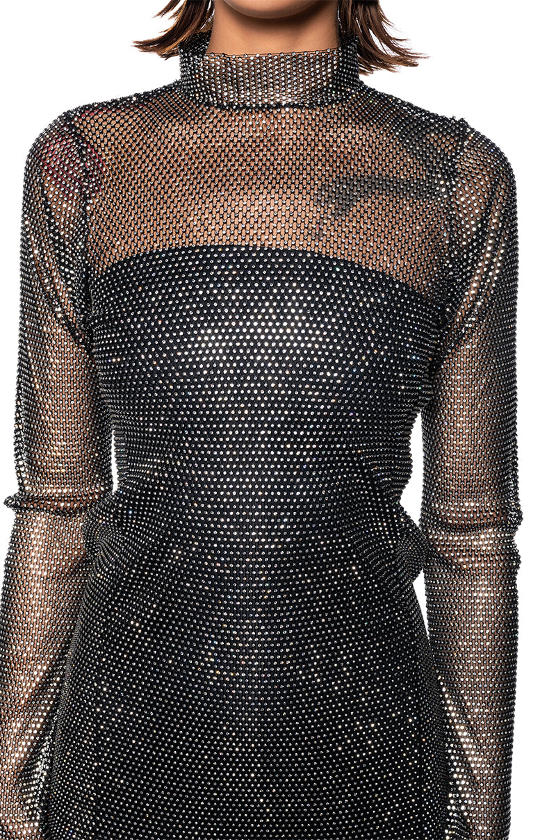Detail View Bling Bling Rhinestone Mesh Midi Dress