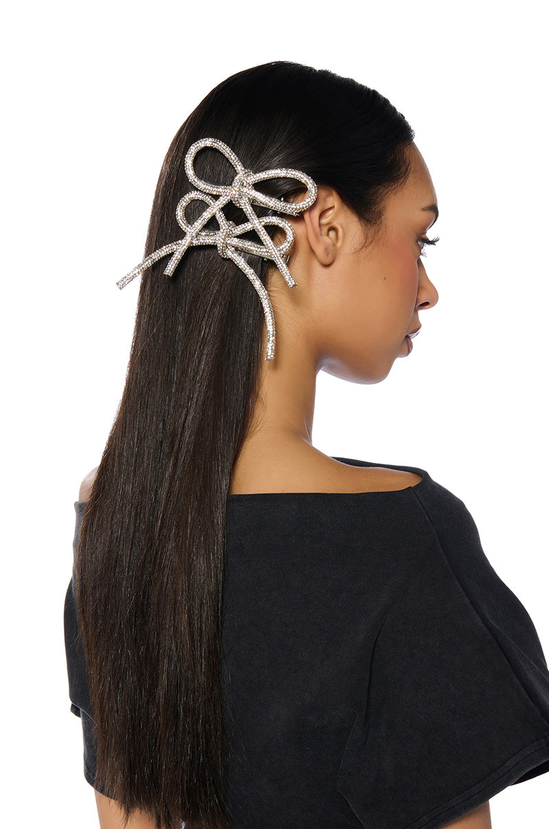 Front View Bling Bow Hair Clip Set