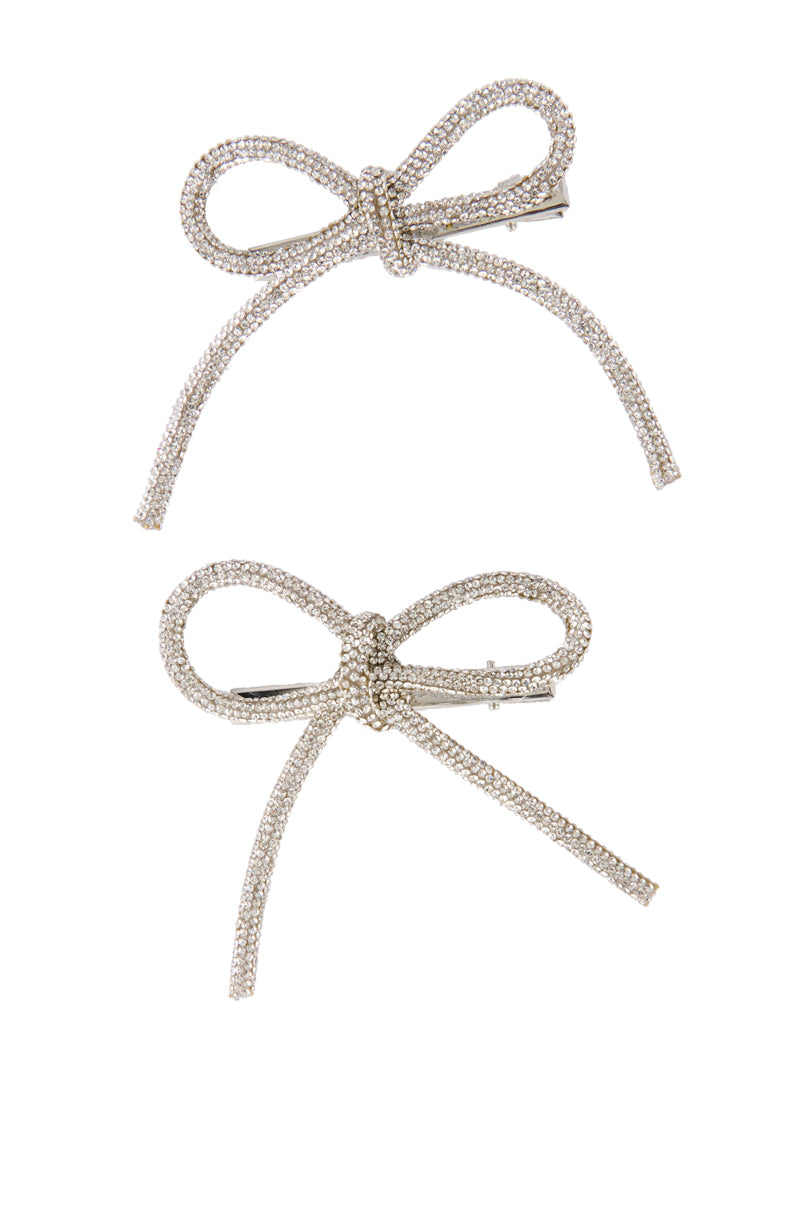 Back View Bling Bow Hair Clip Set