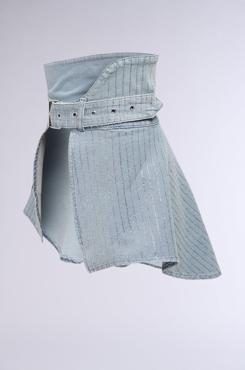 Detail View Bling Is Better Mini Denim Belt Skirt