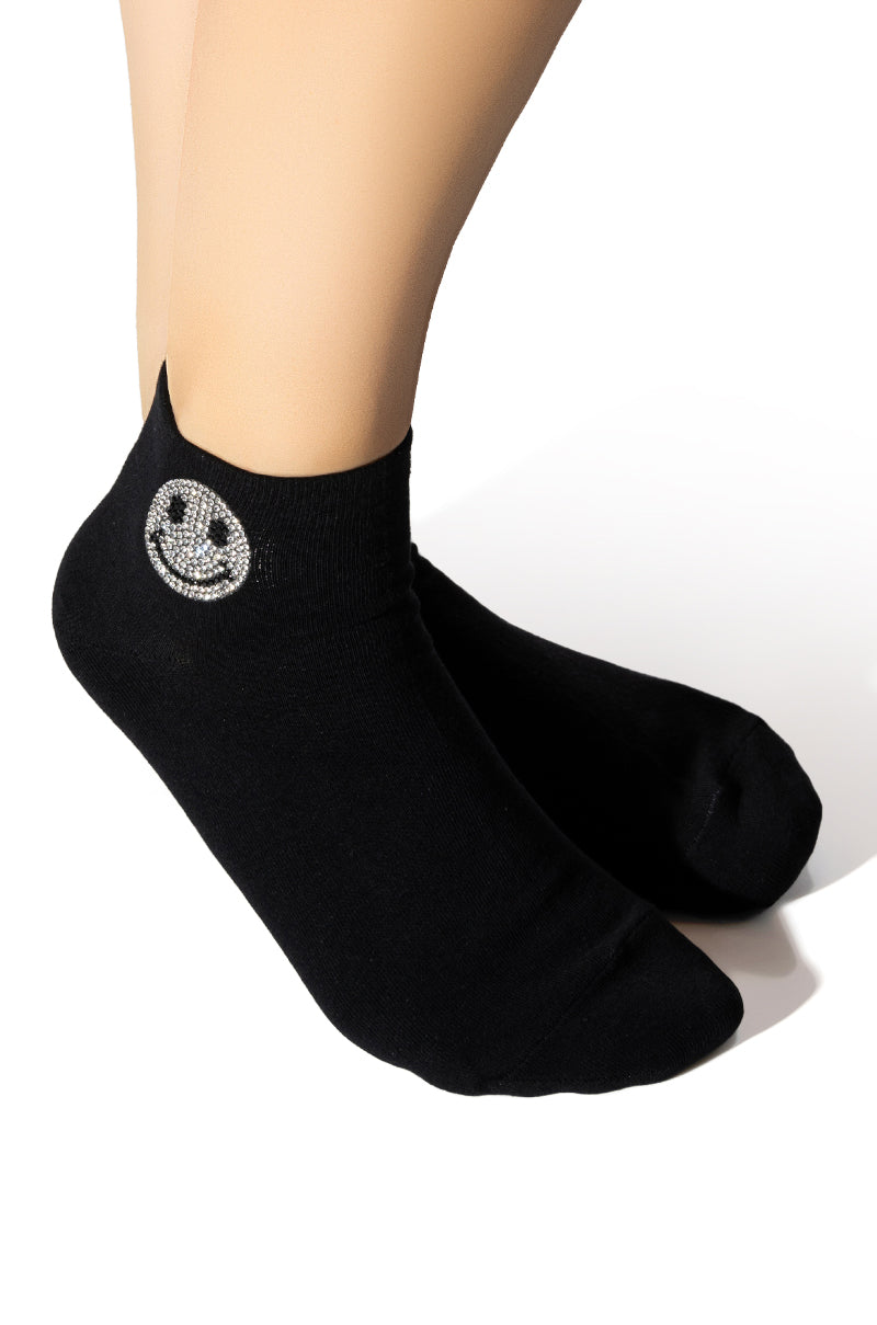 BLING SMILEY FACE SOCKS IN BLACK view 0