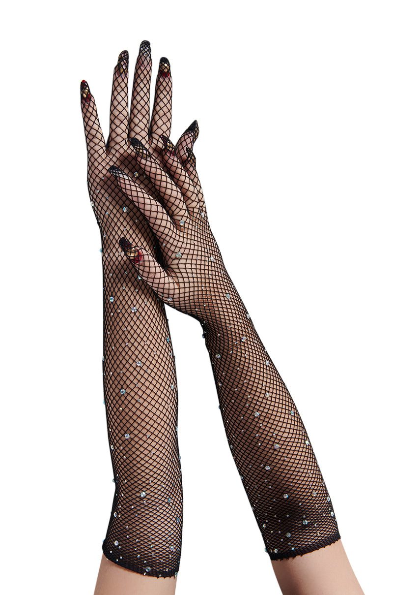 Front View Bling Ya Life Fishnet Gloves