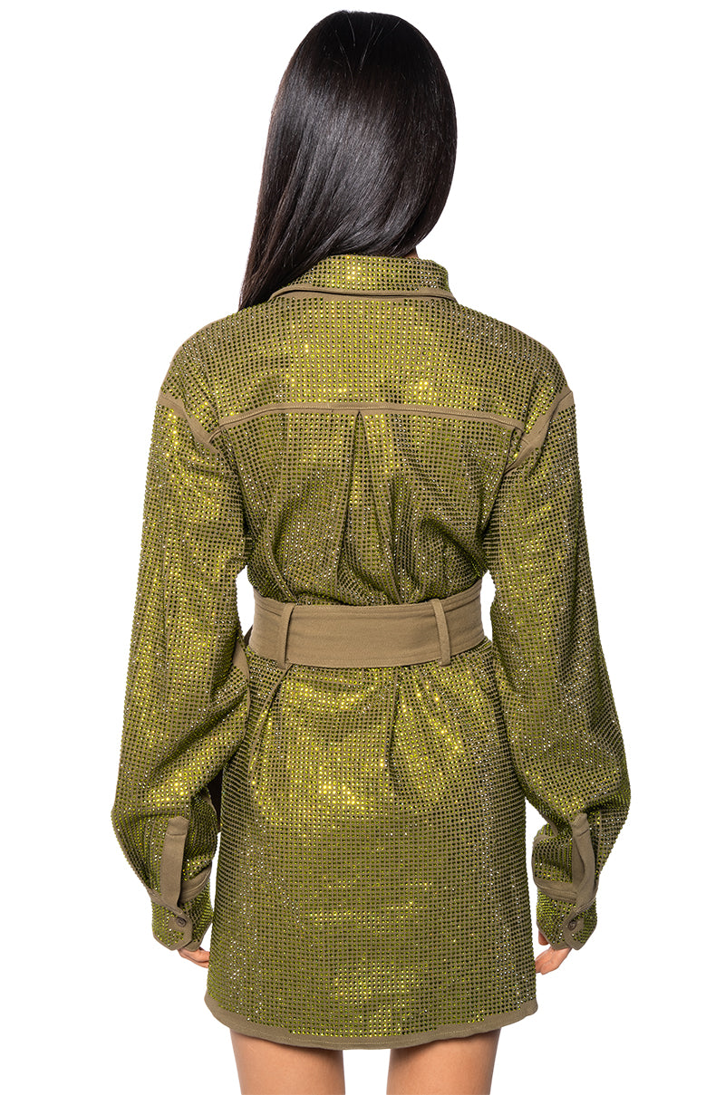 BLINGED OUT CARGO MINI DRESS โ AKIRA
