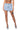 Front View Blinged Out Denim Raw Hem Mini Skirt