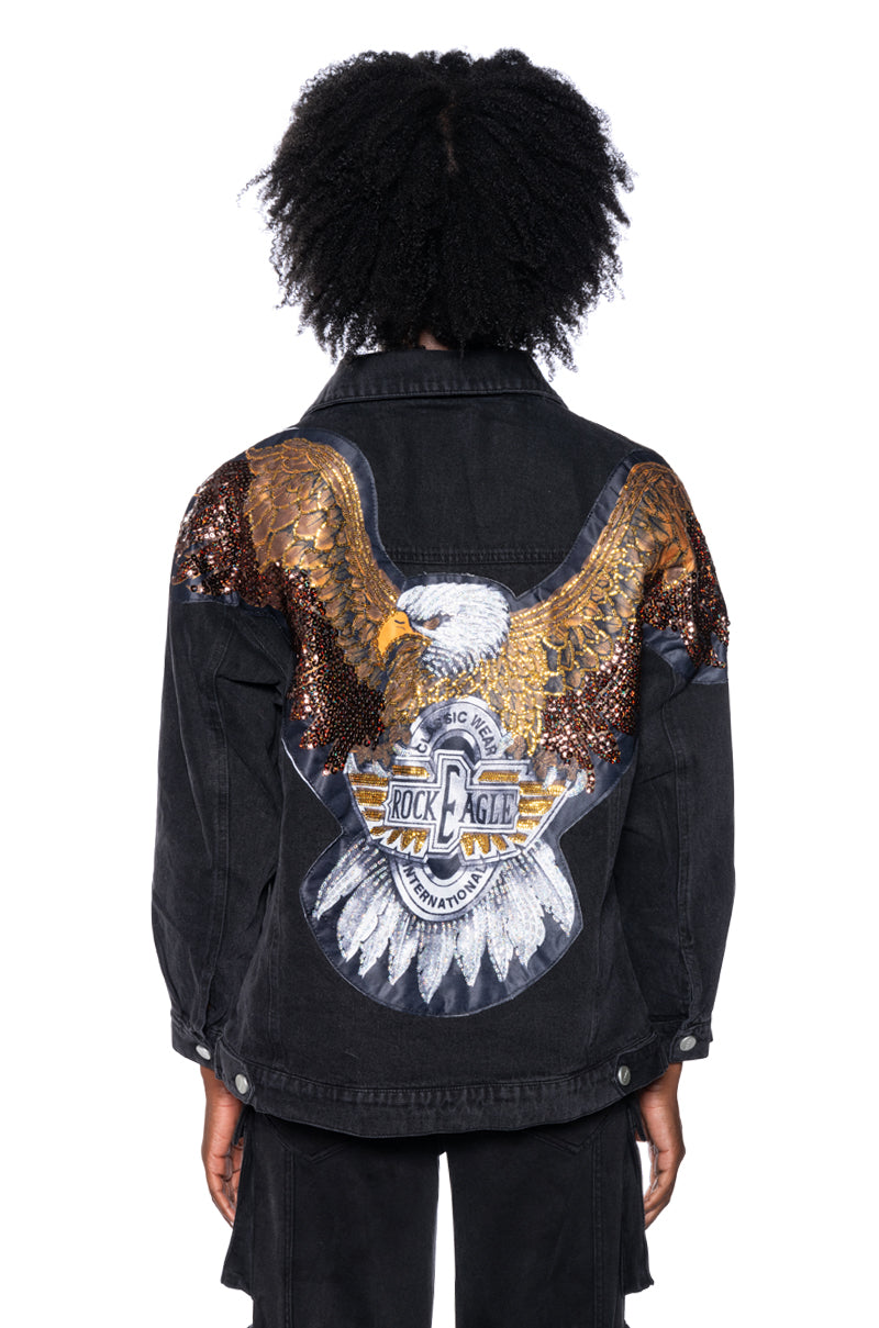 Extra View Blondelle Oversized Rocker Denim Jacket With Faux Fur Lining