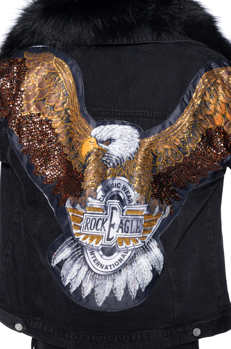 Extra View Blondelle Oversized Rocker Denim Jacket With Faux Fur Lining