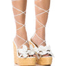 Front View Bloomy Flower Lace Up Wedge Sandal In White