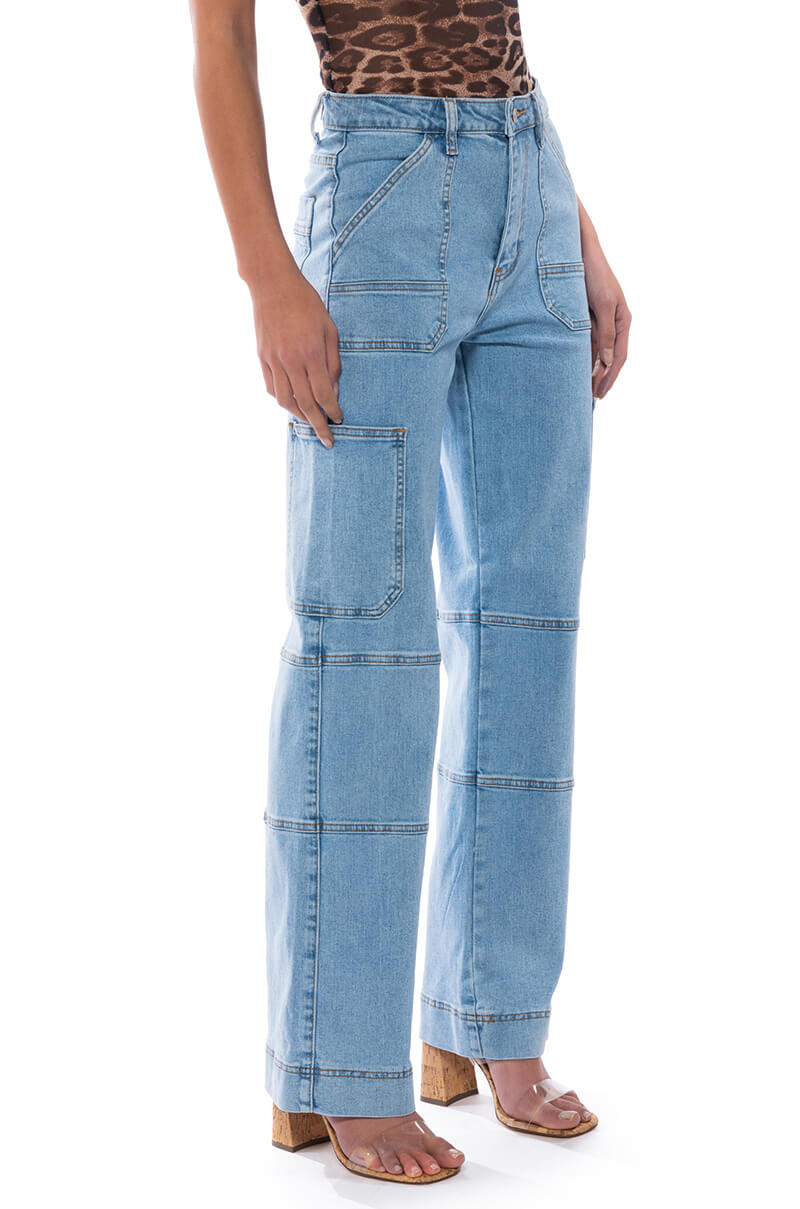 Side View Blue Jean Baby Wide Leg Utility Jeans