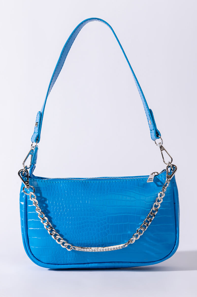 Side View Blue Lagoon Croc Purse