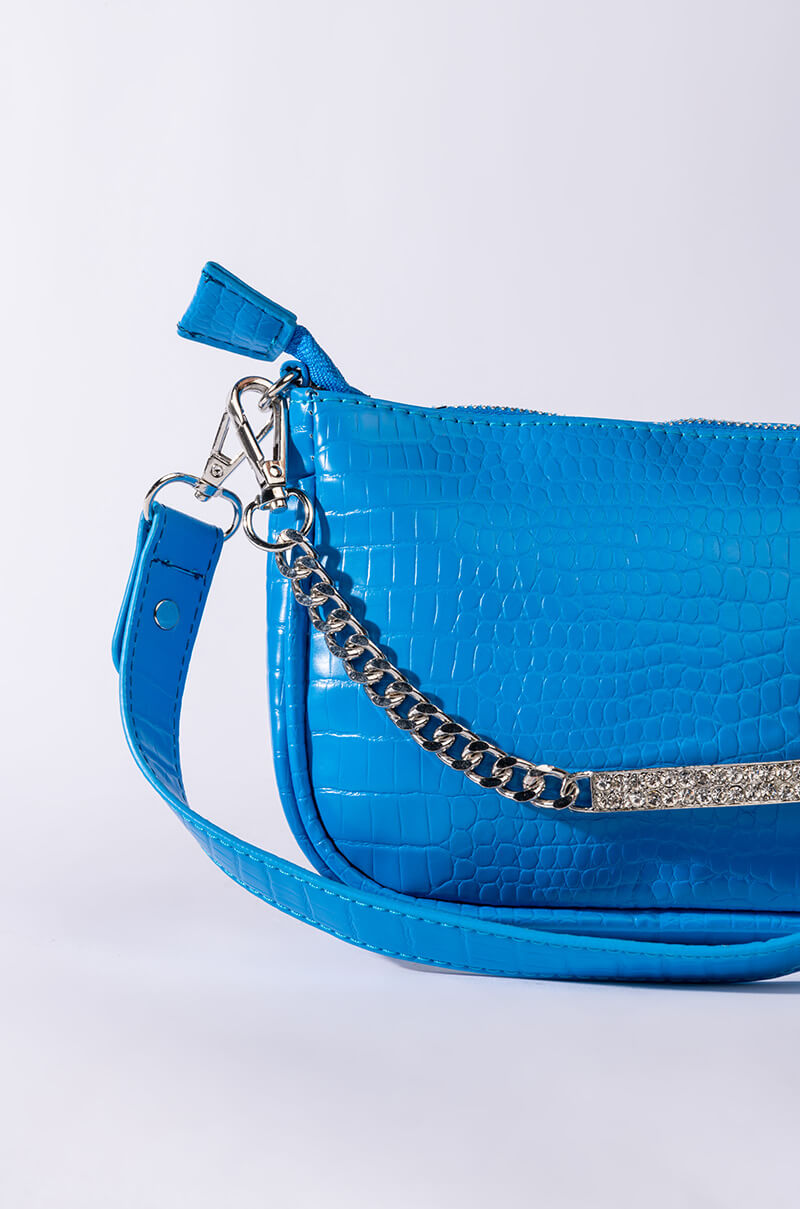 Detail View Blue Lagoon Croc Purse