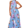 Front View Blue Skies High Neck Floral Jumpsuit