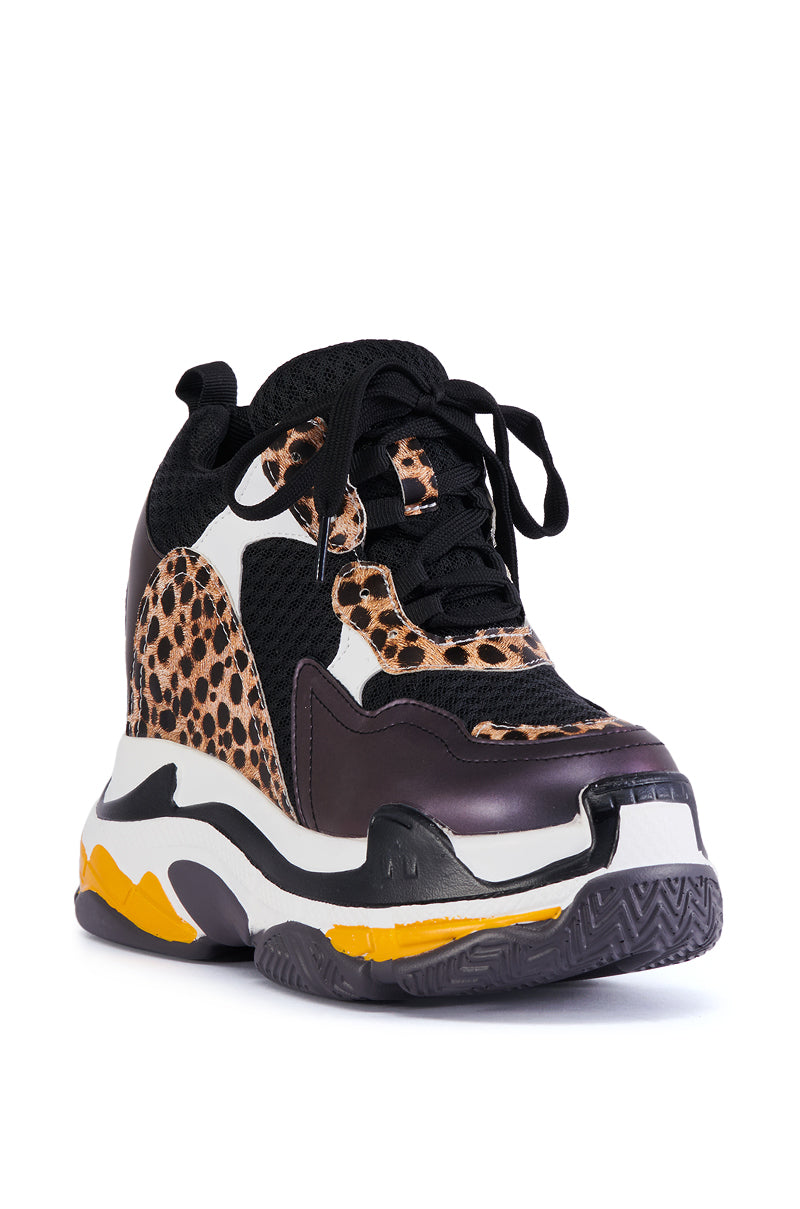 Back View Blueberry Low Collar Wedge Heel Sneaker In Multi