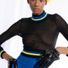 Front View Body Language Long Sleeve Mesh Turtleneck Top