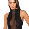 Front View Body Lines Mesh Mock Neck Bodysuit