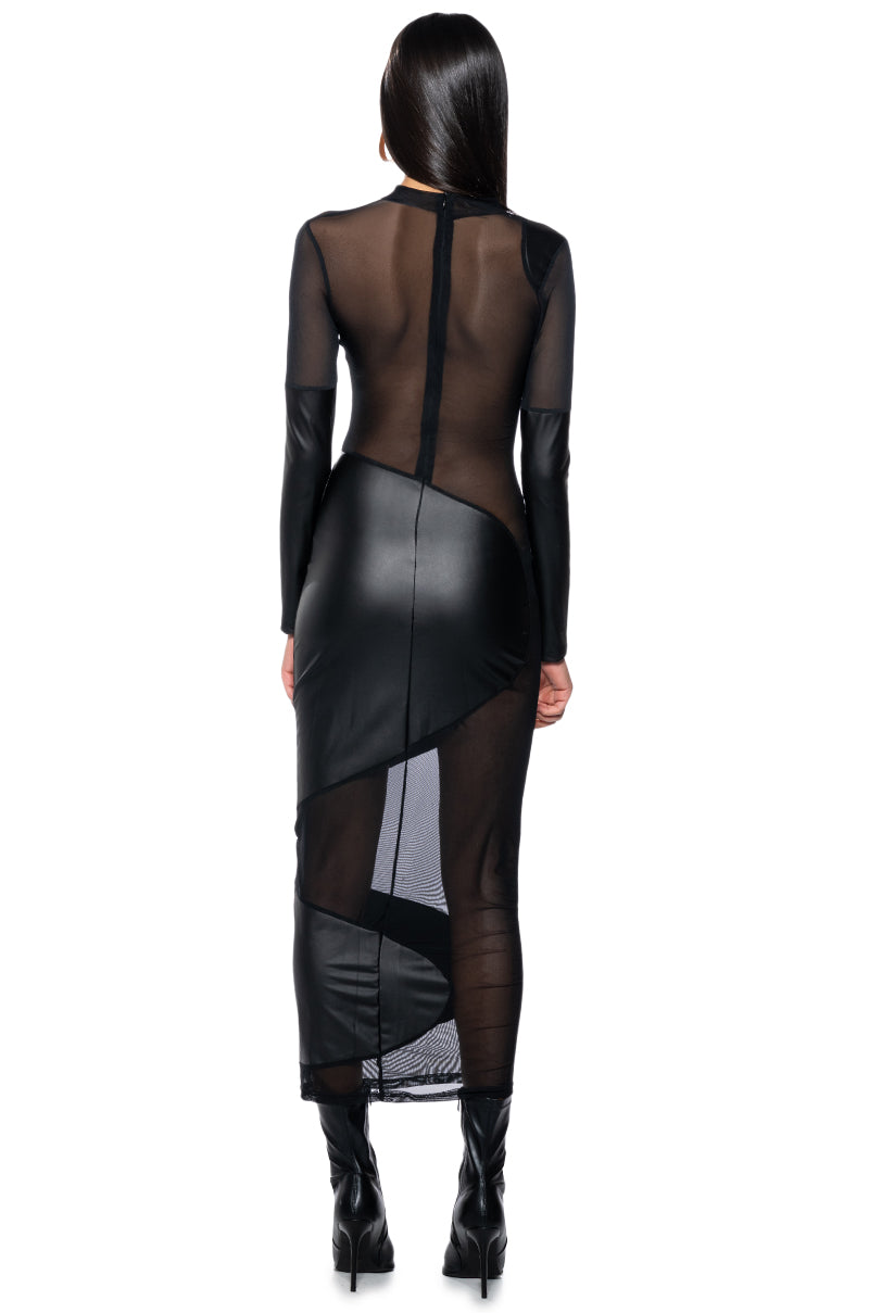 Full View Body Oddy Mesh Pu Maxi Dress