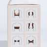 A product packaging displaying six illustrated instructions for wearing BODY TAPE BROWN. Each illustration shows different ways to style the tape, including strapless, halter, crisscross back, one-shoulder, and standard configurations.