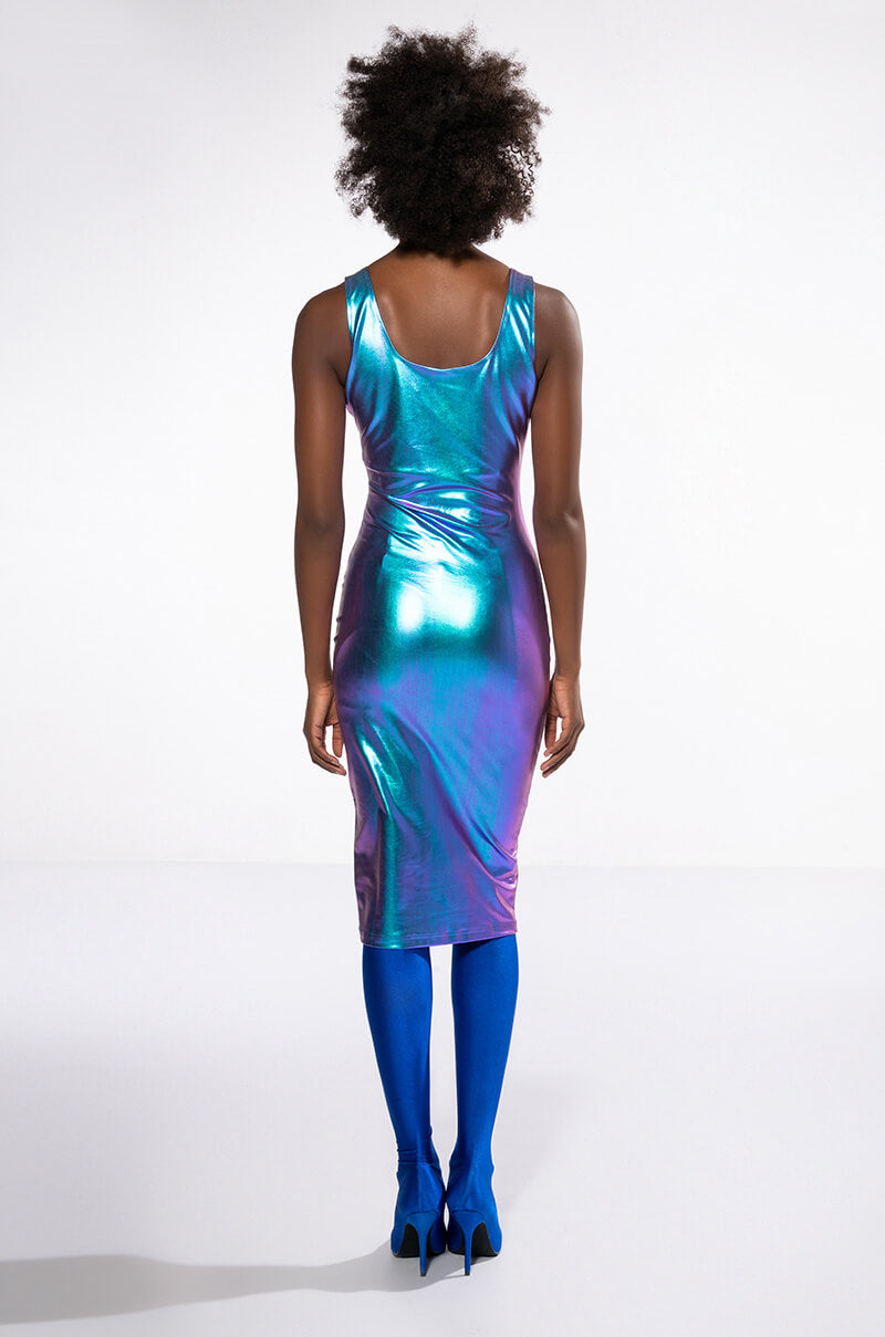 BODYWORK SLEEVELESS METALLIC BODYCON MIDI DRESS AKIRA BODYWORK SLEEVELESS METALLIC BODYCON MIDI DRESS AKIRA
