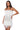 Front View Bon Anniversaire Feather Trim Sequin Mini Dress In White