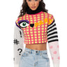 Front View Bonjour Graphic Crop Turtleneck Sweater