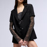 Front View Bonjour Rhinestone Sleeve Blazer In Black