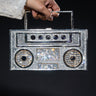 Front View Boom Box Rhinestone Embellished Novelty Bag