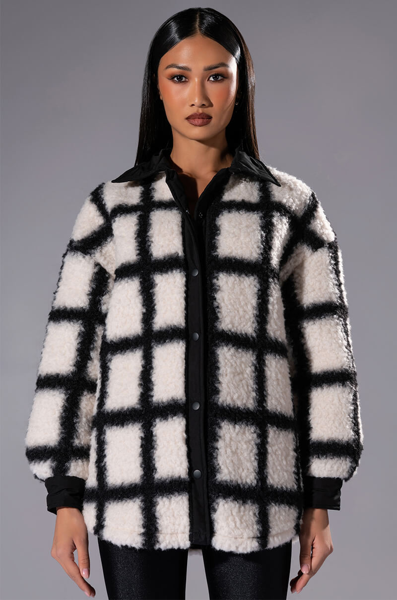 Front View Bore Me More Boxy Sherpa Shacket