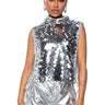 Front View Born That Way Sequin Open Sides Mock Neck Top