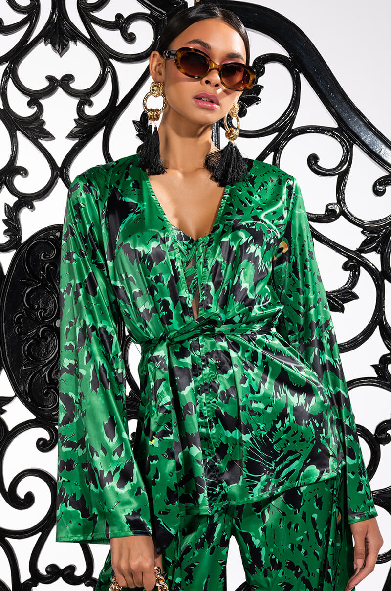 Front View Born To Be Wild Satin Belted Relaxed Blazer