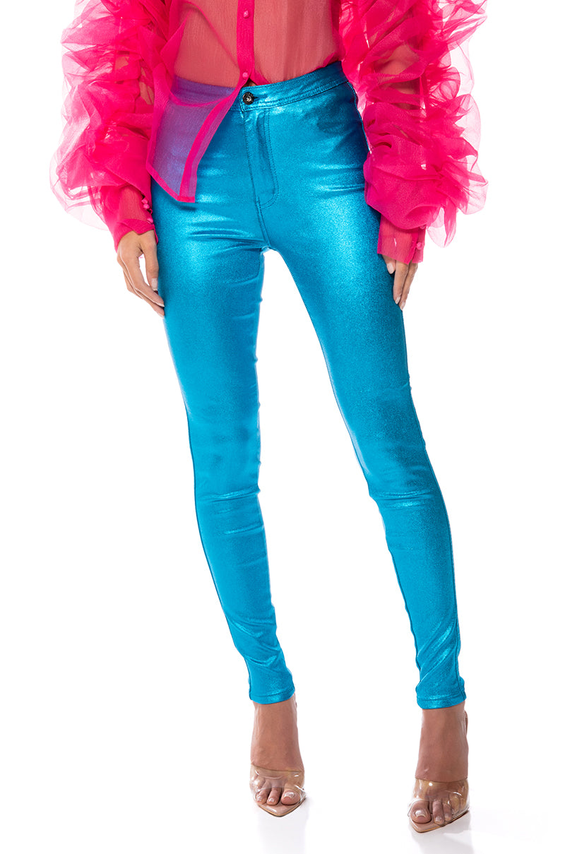Front View Born To Shine Metallic Skinny Pants